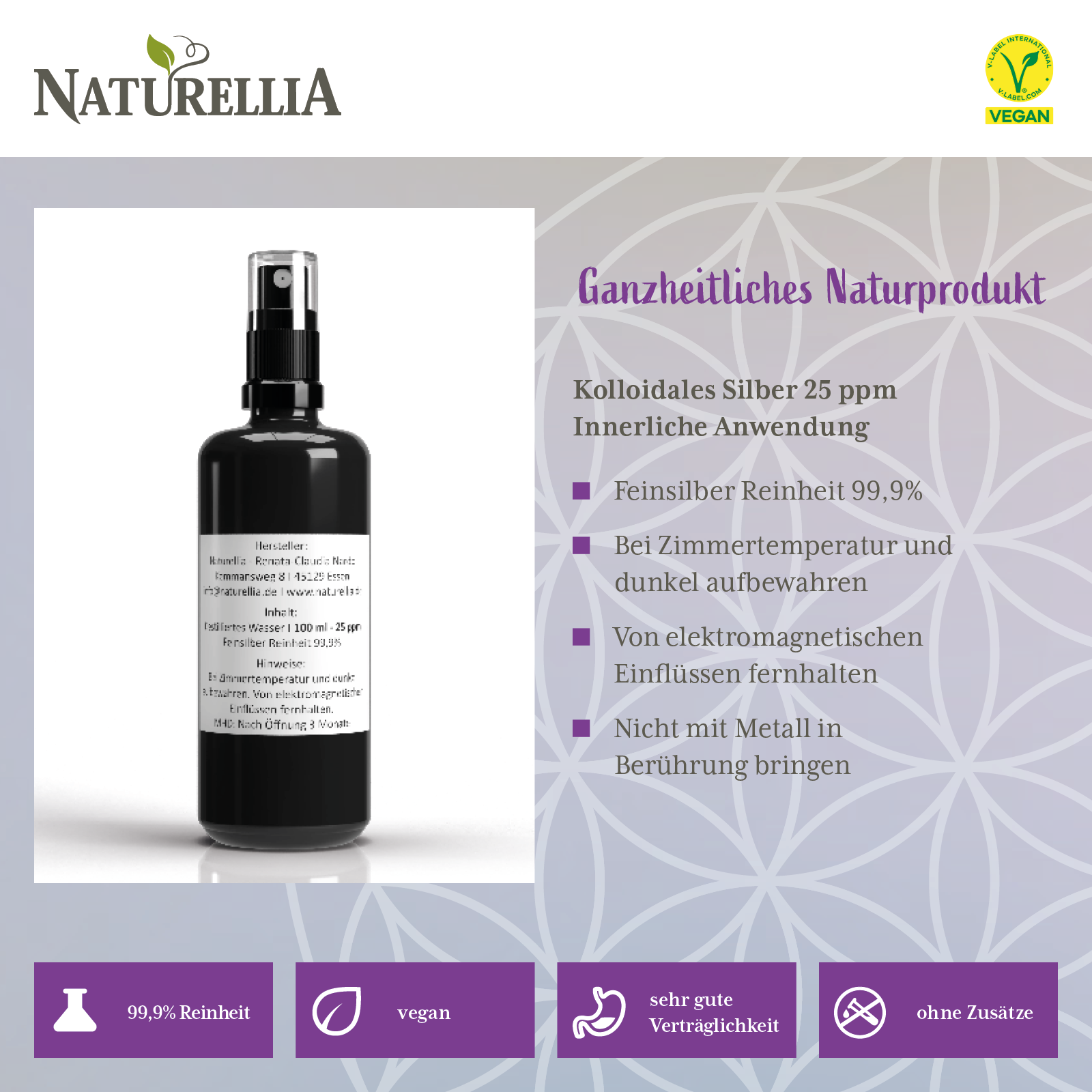 Kolloidales Silber 25 ppm 100% natürliches Silberwasser ohne Zusätze mit Sprühaufsatz