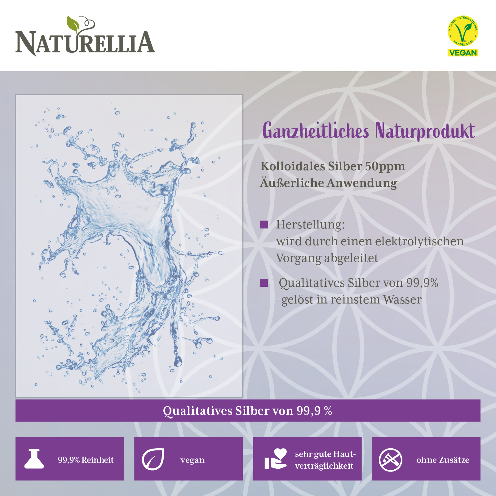 Kolloidales Silber 50 ppm 100ml im Violettglas Silberwasser 100% Kolloidal mit Sprühaufsatz