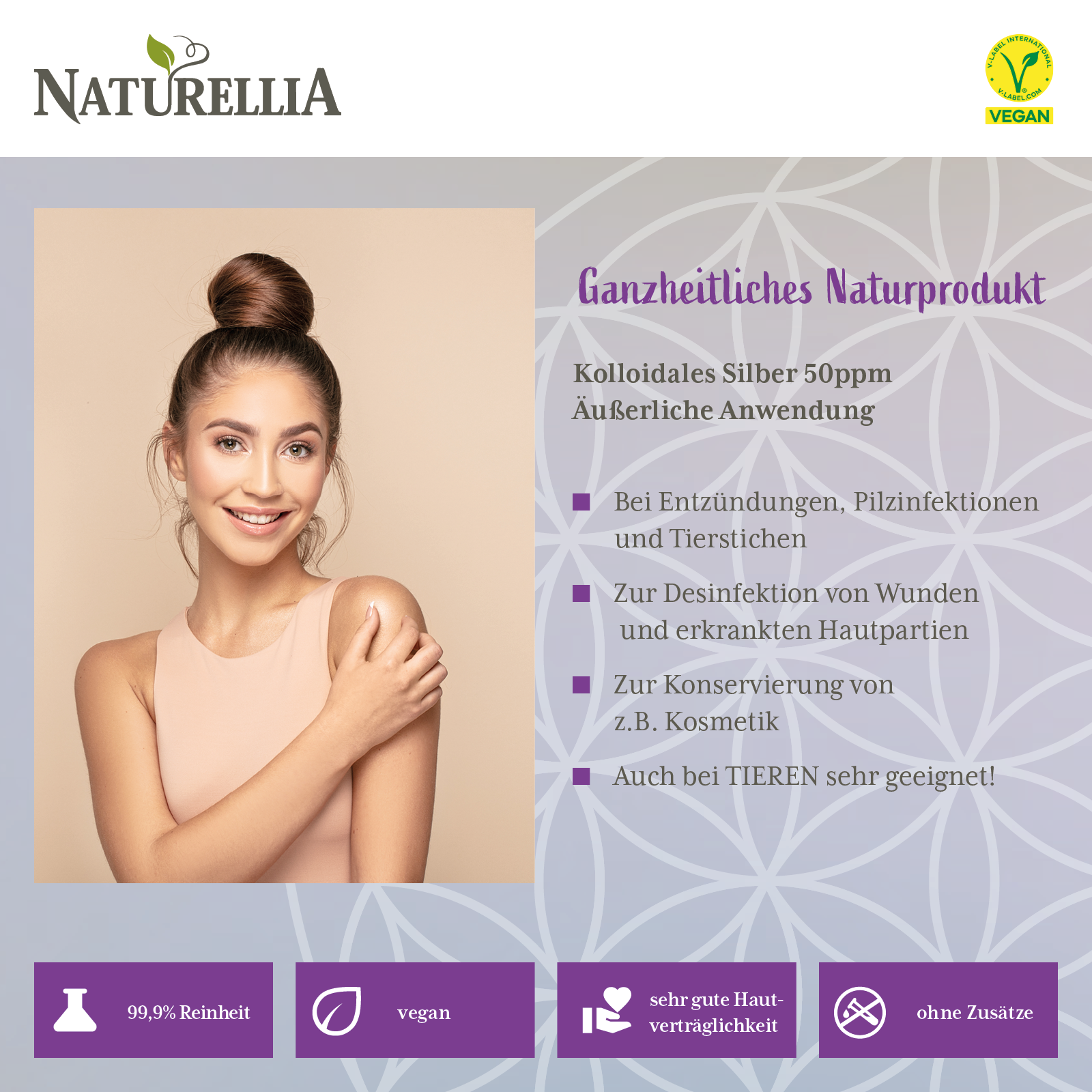 Kolloidales Silber 50 ppm 100ml im Violettglas Silberwasser 100% Kolloidal mit Sprühaufsatz